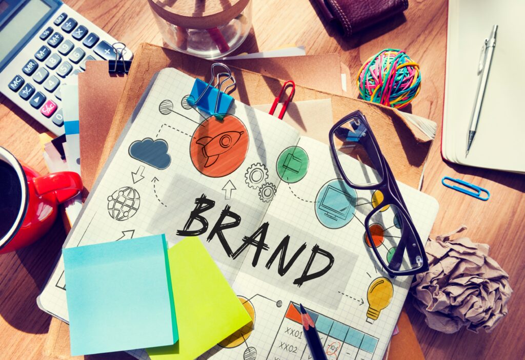 Creative branding workspace focused on brand visibility through strategic planning and campaign development.